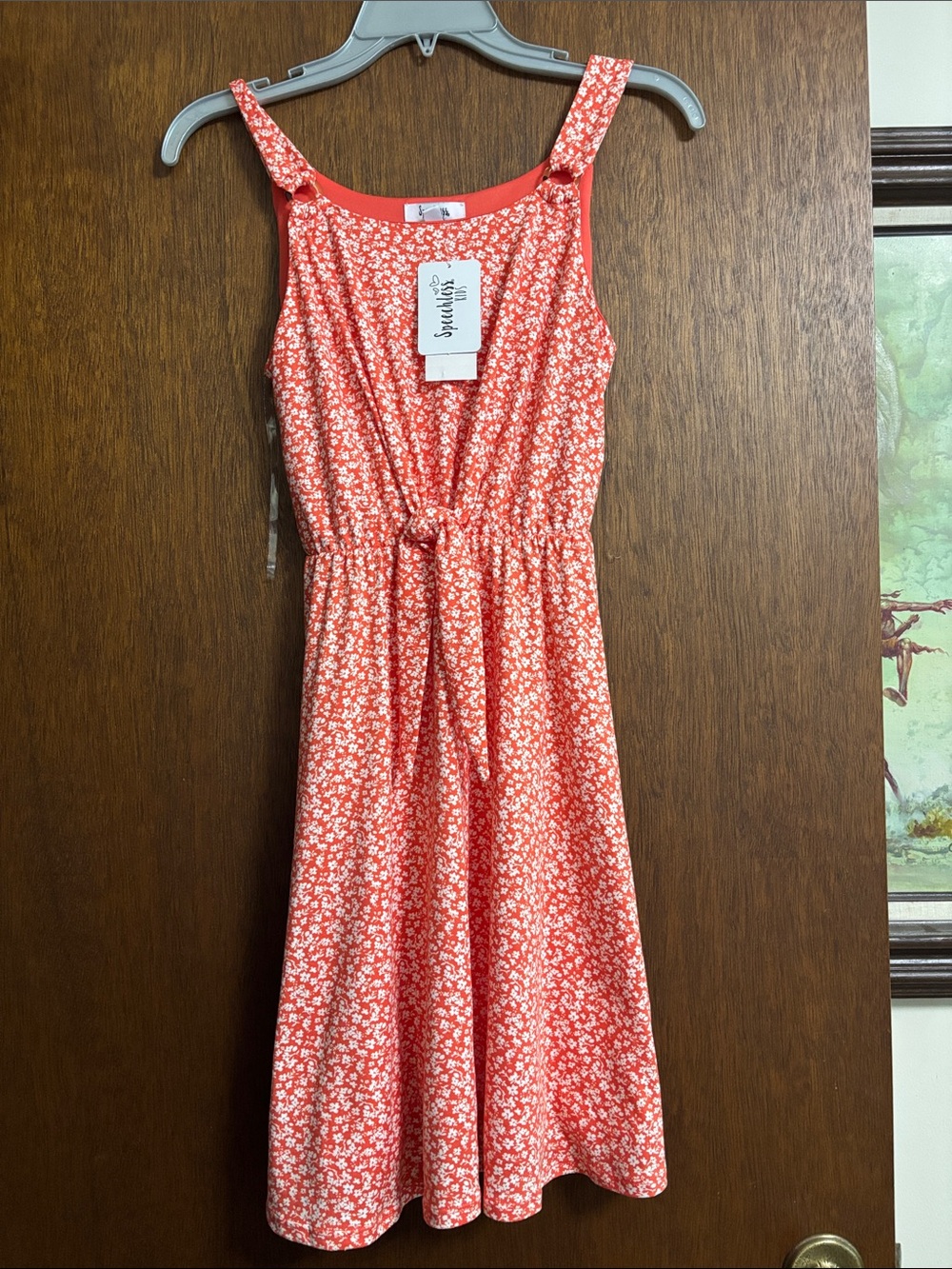 Speechless Coral Floral Tie-Front Dress in White Accent